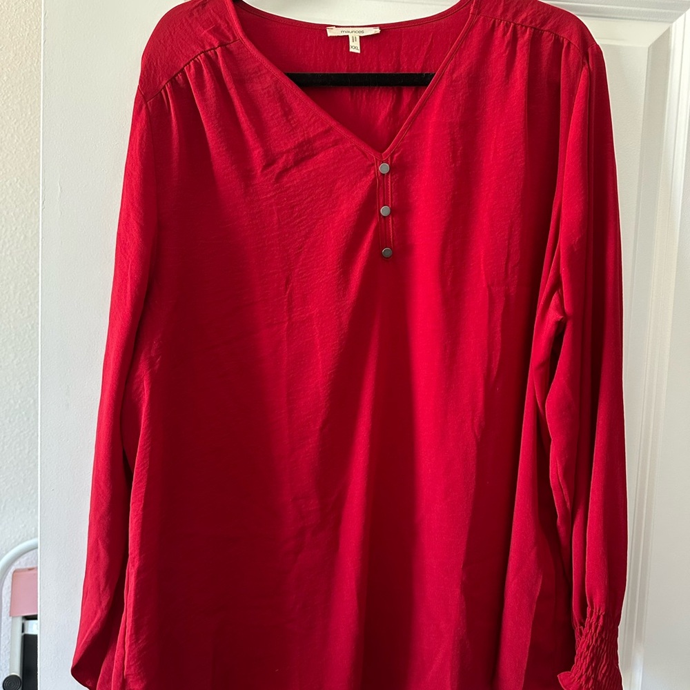 Maurices Women’s Red Blouse with Button-Front V-Neck